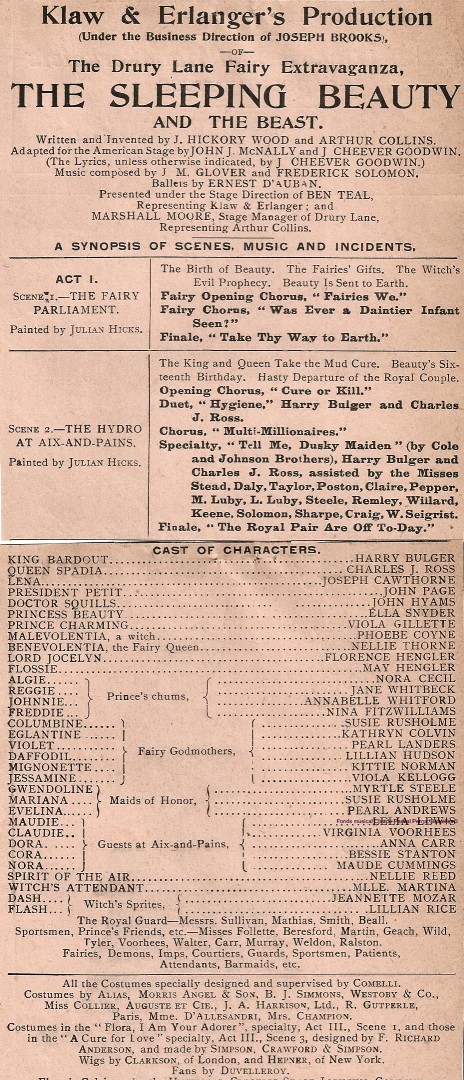 Premires comdies musicales  New York : The Sleeping Beauty and the Beast (Broadway, 16/11/1901)