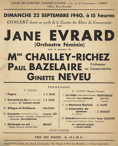 Concert du 22 sept. 1940, ancien conservatoire