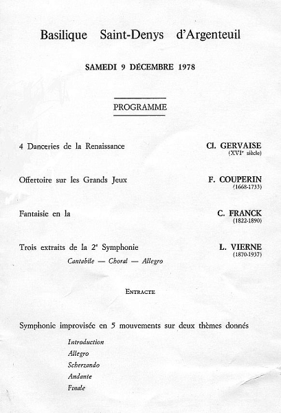 Récital Cochereau à Argenteuil (9 décembre 1978)