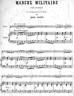 Huit petits morceaux, de Jean Conte: Marche militaire pour violon et piano.