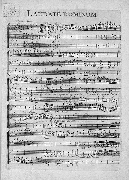 Laudate Dominum de coelis, Psaume 148, Motet  Grand choeur arrang dans le Concerto du Printemps de Vivaldi par Mr Corrette, 1re page