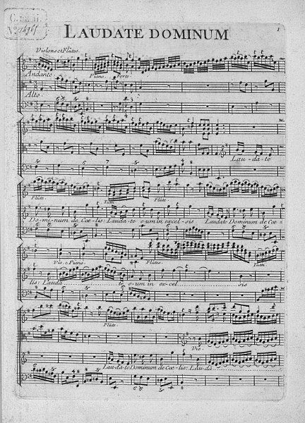 Laudate Dominum de coelis, Psaume 148, Motet  Grand choeur arrang dans le Concerto du Printemps de Vivaldi par Mr Corrette, 1re page