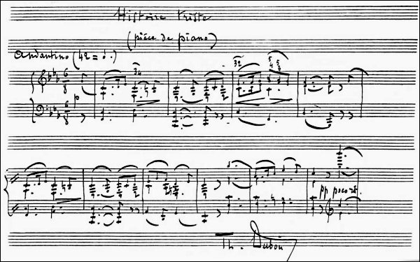 Dubois, 1ère page du manuscrit de Histoire triste, pour piano.