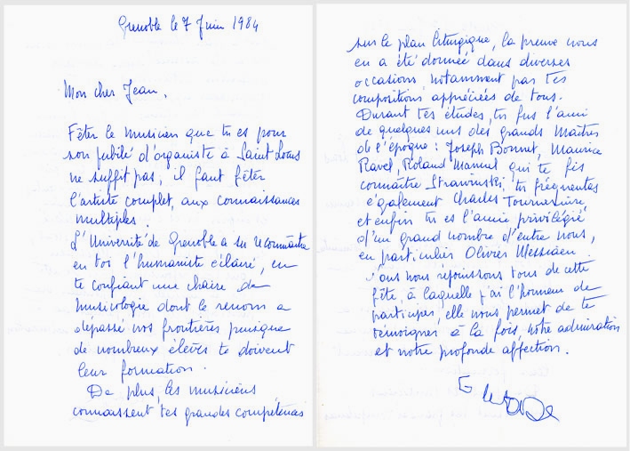 Lettre de Gaston Litaize