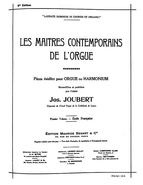 Les matres contemporains de l'orgue (Joseph Joubert): couverture