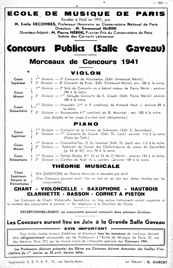 Concours Nrini, 1941 (affiche avec programme)