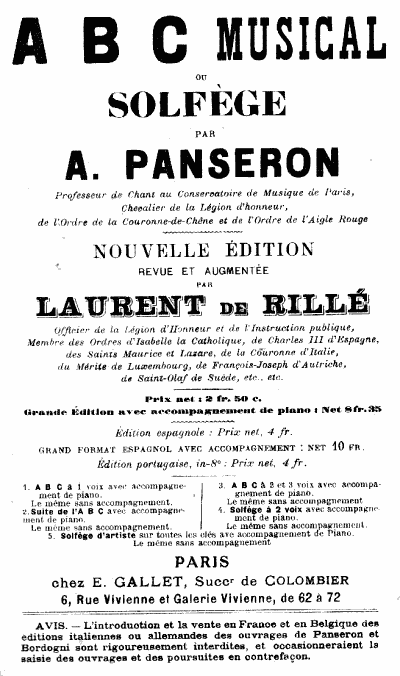 ABC musical ou solfège, A. Panseron, édition revue par L. de Rillé.