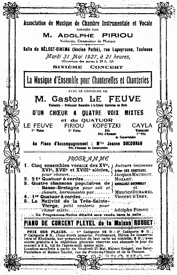 Affiche concert 31 mai 1927
