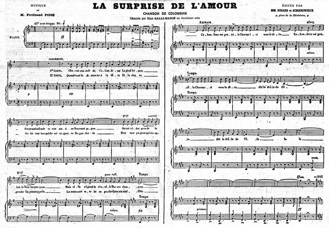 Chanson de Colombine, extraite de la Surprise de lAmour, opra-comique en 2 actes, 1877 
