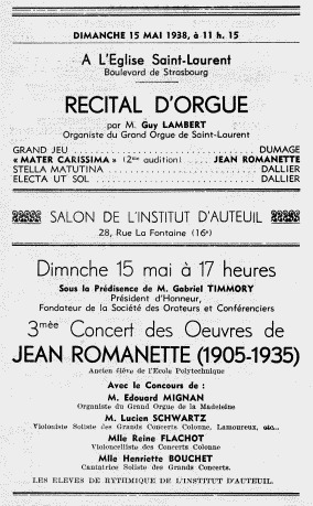 Jean Romanette : affiche de concert