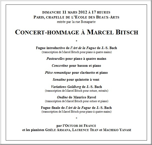 Concert-hommage  Marcel Bitsch