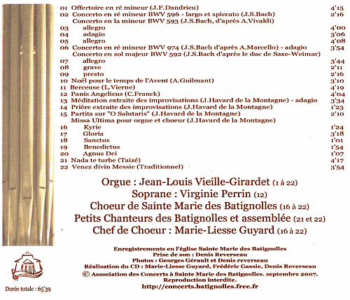 CD au profit de la restauration de la soufflerie du grand-orgue de Ste-Marie-des-Batignolles