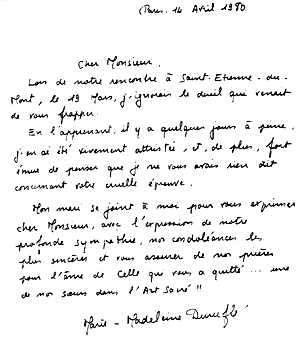 Lettre de Marie-Madeleine Durufl