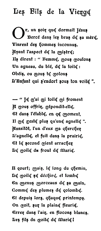 Les paroles des «Fils de la Vierge» (Stephan Bordse, 1847-1919)