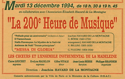 Mardi 13 dcembre 1994: 200e heure de musique  la Madeleine