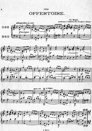 Offertoire pour orgue (premires mesures), Charles Magin