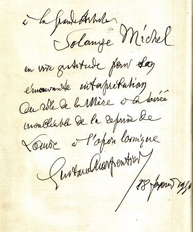 Envoi autographe sign de Gustave Charpentier  Solange Michel