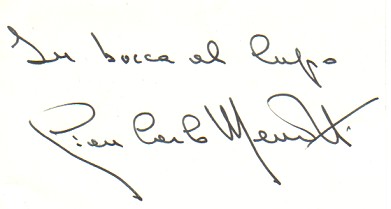 Billet autographe sign accompagnant un bouquet de fleurs, de Gian Carlo Menotti  Solange Michel
