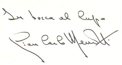 Billet autographe sign accompagnant un bouquet de fleurs, de Gian Carlo Menotti  Solange Michel