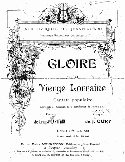 Gloire  la Vierge Lorraine, cantate populaire compose par Joseph Oury 